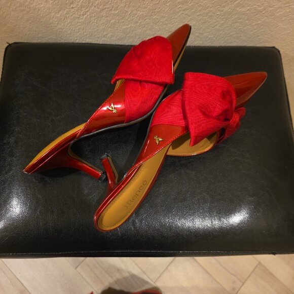J Red Eleonna Red Patent Leather Bow Mule Heels - Picture 10 of 16